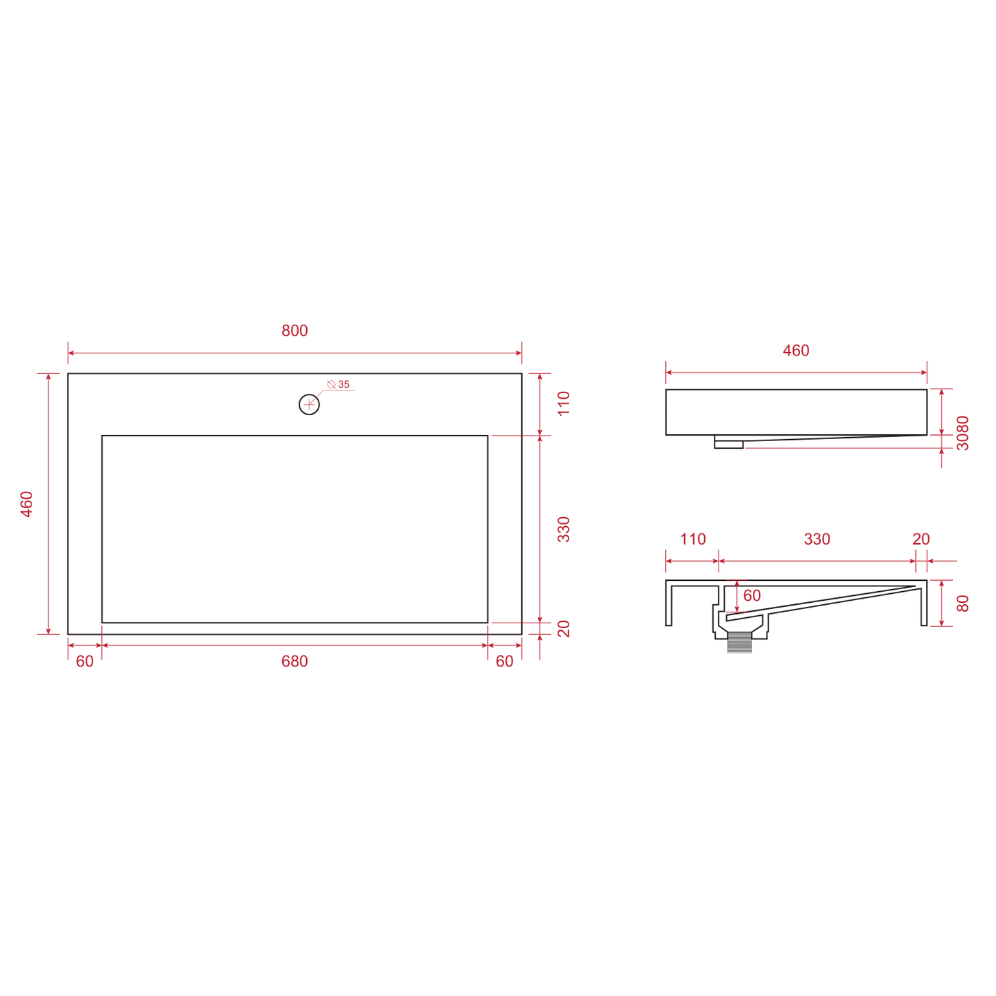 ZARIVO Mat Zwart - Wastafel Wit - 80cm - lomazoo.com