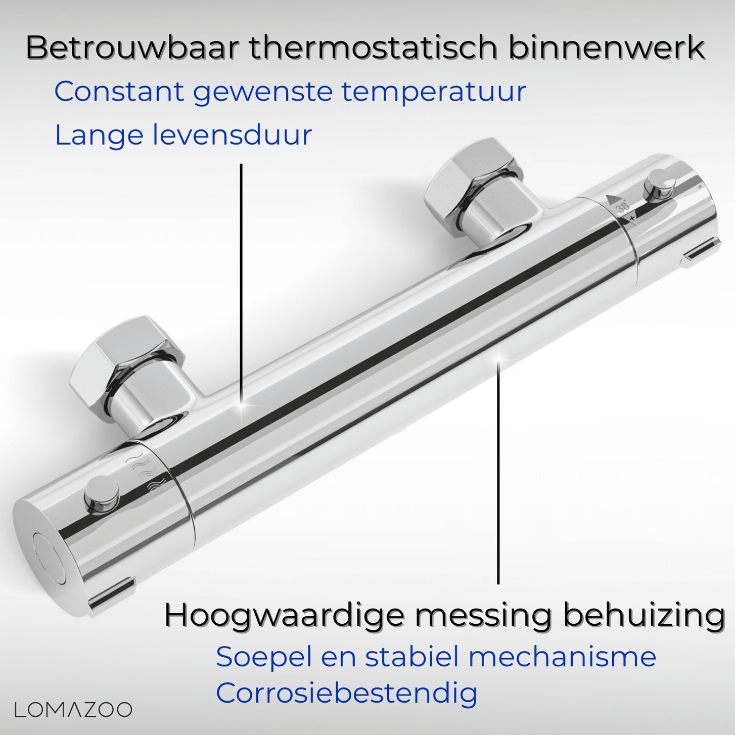 Thermostatische douchekraan Chroom - 15cm - lomazoo.com