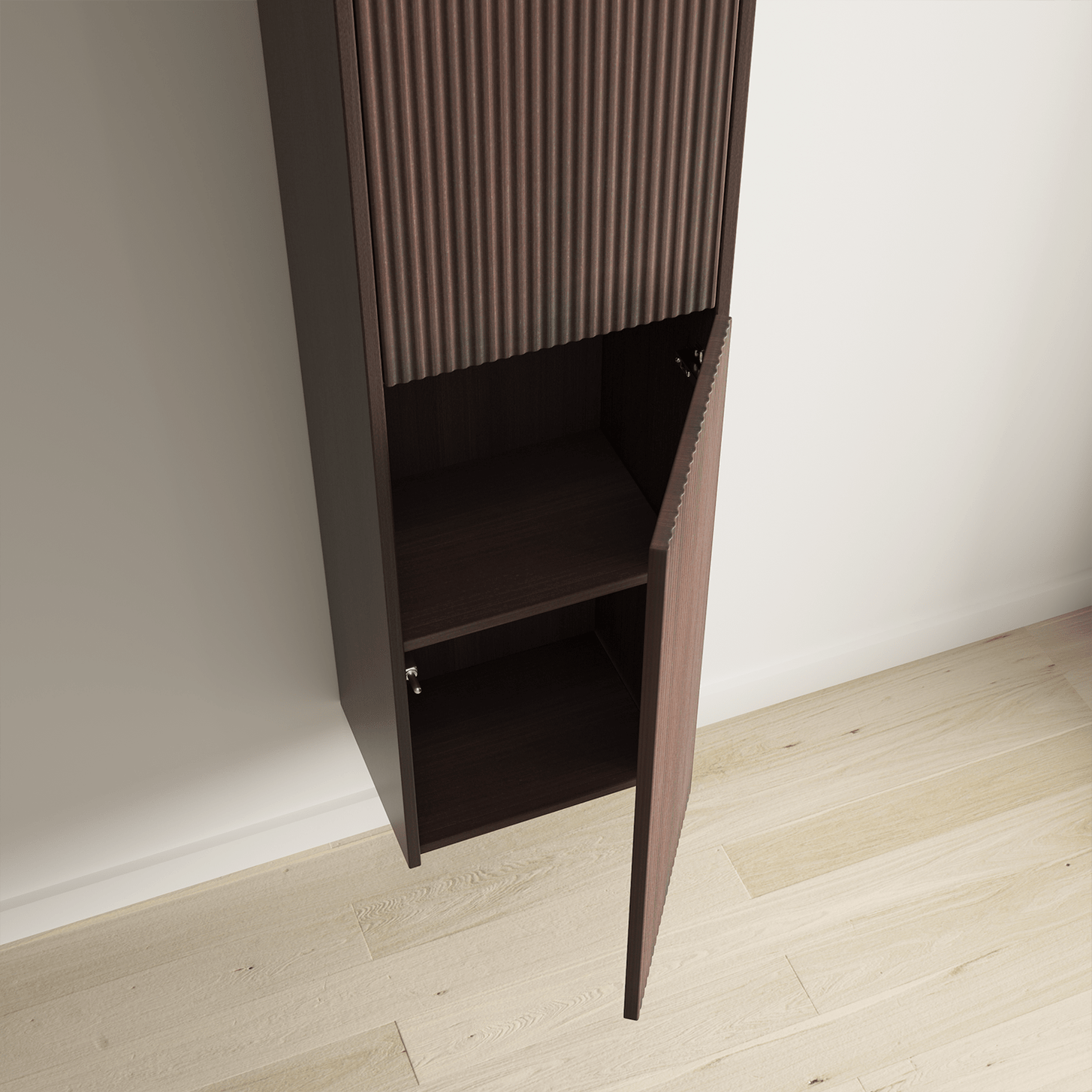 Badmeubelset TROPANI 100 cm - Walnoot - Ribbel front - Waskom Wit - lomazoo.com