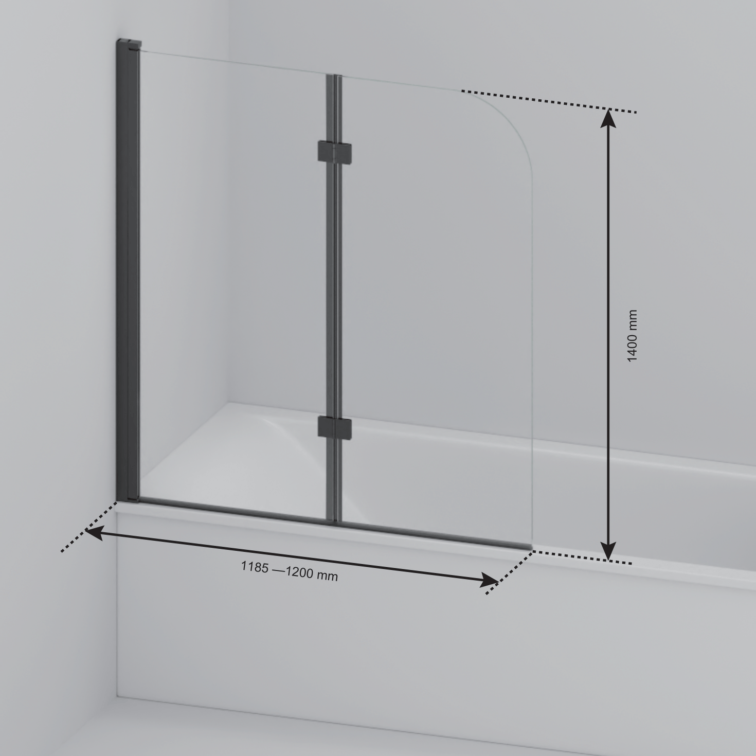 Badwand Caracas 120 x 140 cm - Zwart - Rookglas - Nano Coating - lomazoo.com