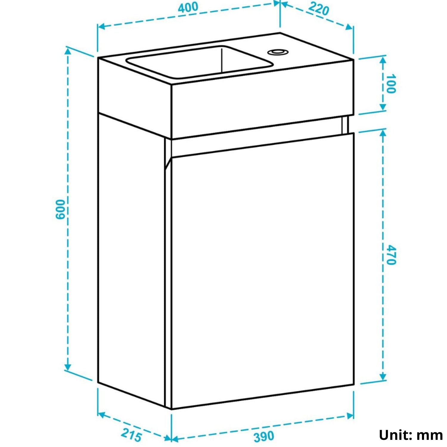 MALIBU zwart eiken - wastafel wit - lomazoo.com