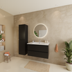 Conjunto de mueble de baño VERONA 80 cm - Con columna - Negro mate - Lavabo blanco